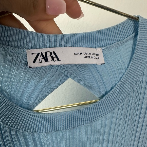 Zara Fitted Knit Midi Dress Open Back Light Blue Size M - Picture 4 of 6